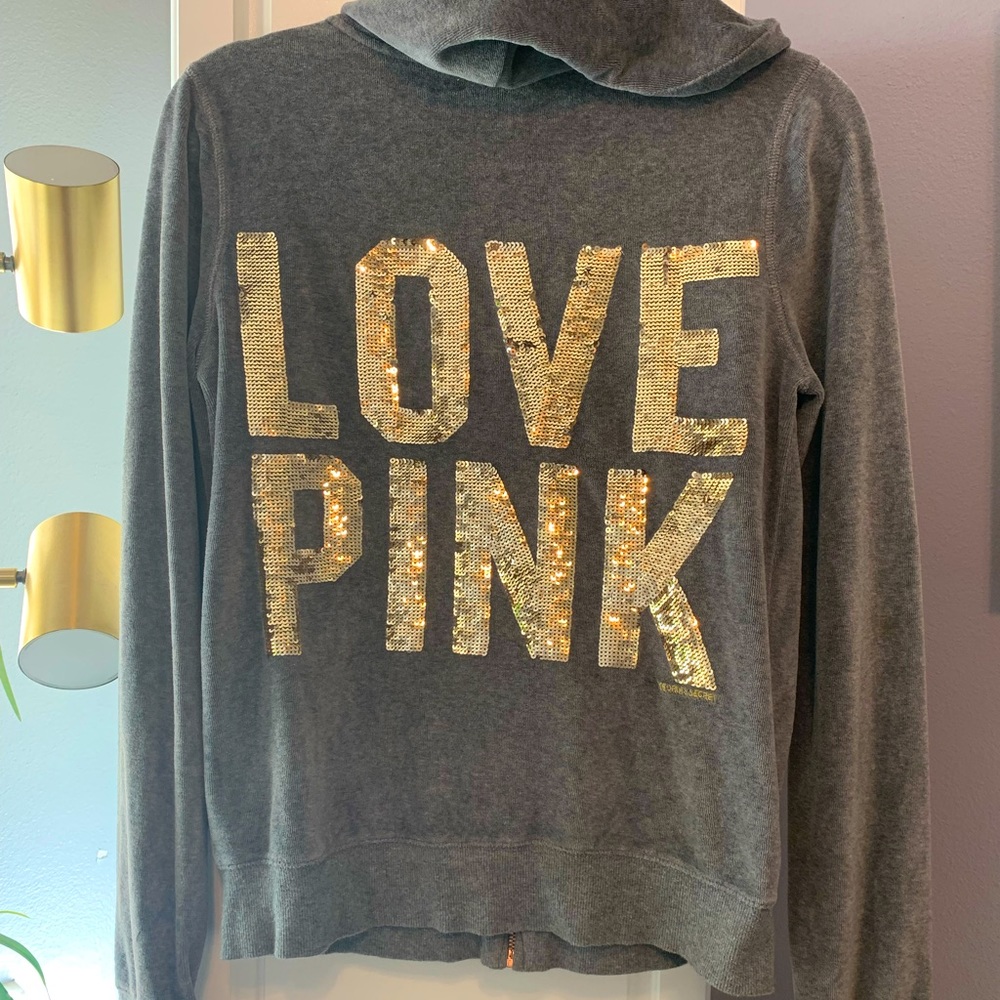 VS PINK velvet gray hoodie